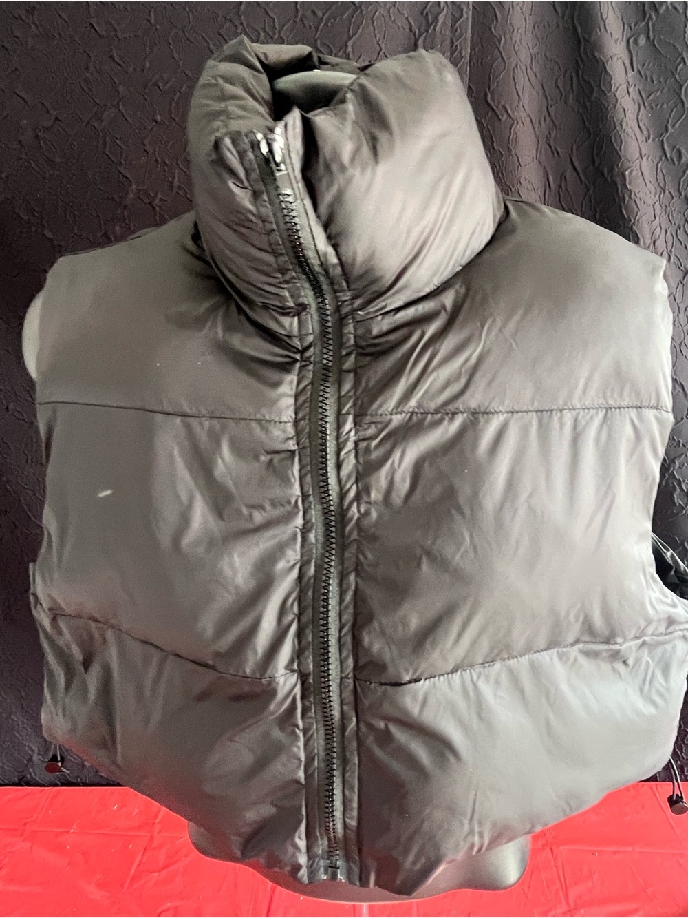 Black Cropped Puffer Vest Bubble Zip Up Jacket